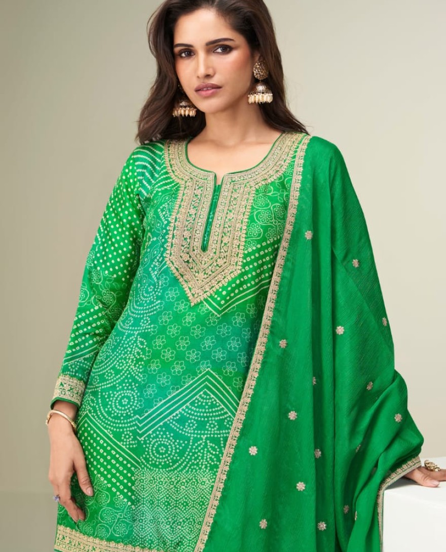 10413 - Designer Green Sharara Suit with Zari Embroidery with Dupatta for Indian Wedding and Pakistani Festival