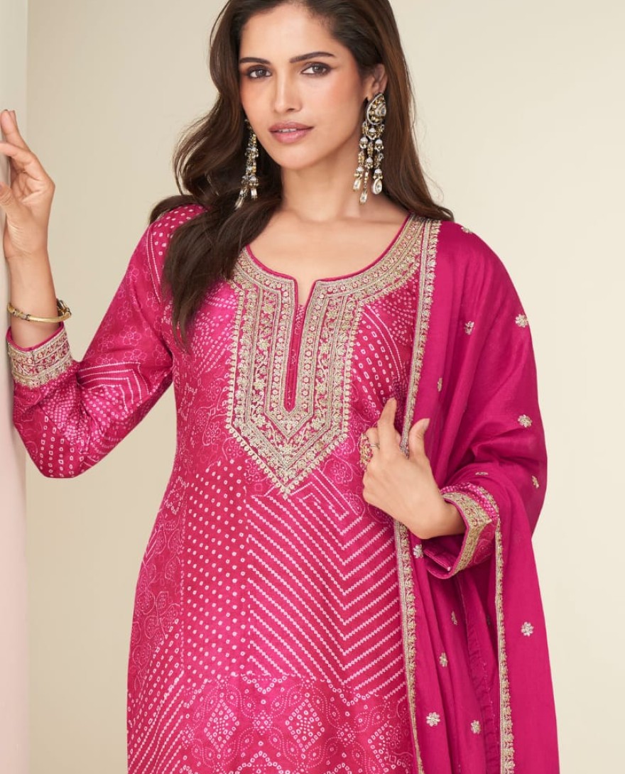 10415 - Designer Rani Pink Sharara Suit with Zari Embroidery with Dupatta for Indian Wedding and Pakistani Festival