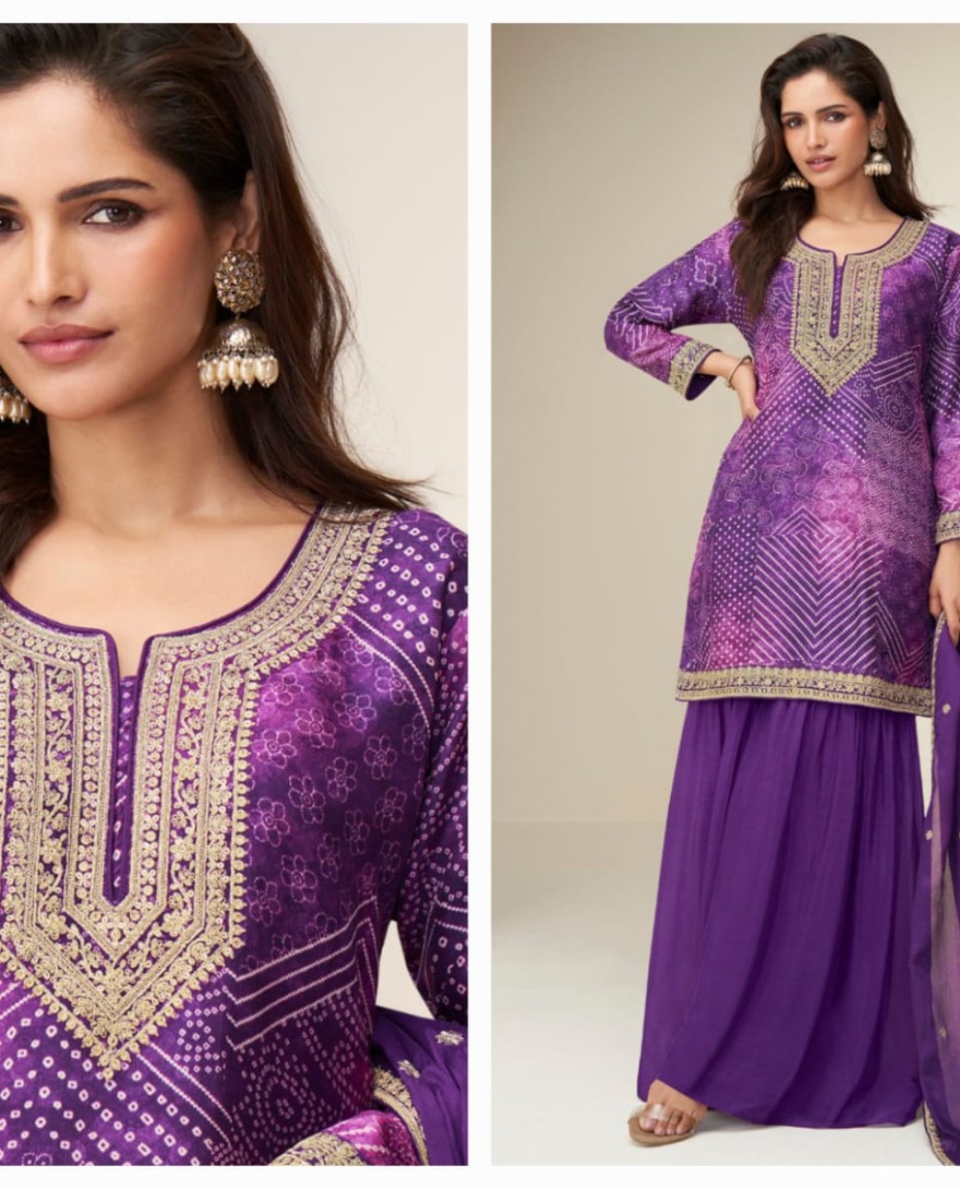 10414 - Designer Purple Sharara Suit with Zari Embroidery with Dupatta for Indian Wedding and Pakistani Festival