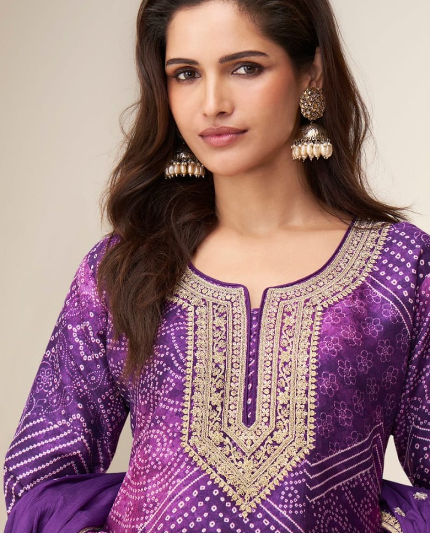 10414 - Designer Purple Sharara Suit with Zari Embroidery with Dupatta for Indian Wedding and Pakistani Festival