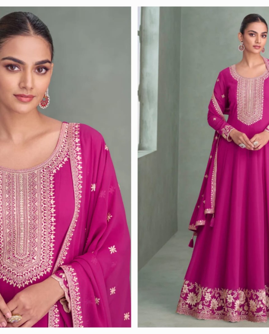 10273 - Pink Georgette Anarkali Suit with Dupatta for Indian Festival and Pakistani Wedding