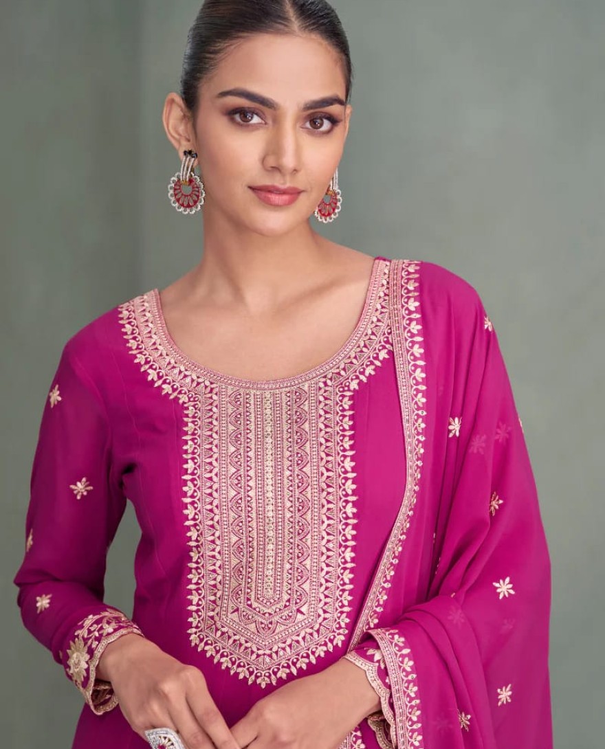 10273 - Pink Georgette Anarkali Suit with Dupatta for Indian Festival and Pakistani Wedding