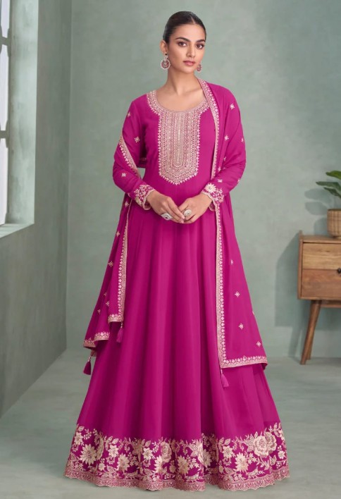 Pink Georgette Anarkali Suit with Dupatta for Indian Festival and Pakistani Wedding