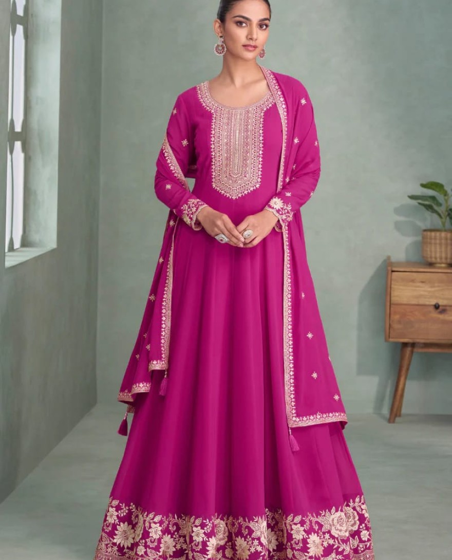 10273 - Pink Georgette Anarkali Suit with Dupatta for Indian Festival and Pakistani Wedding