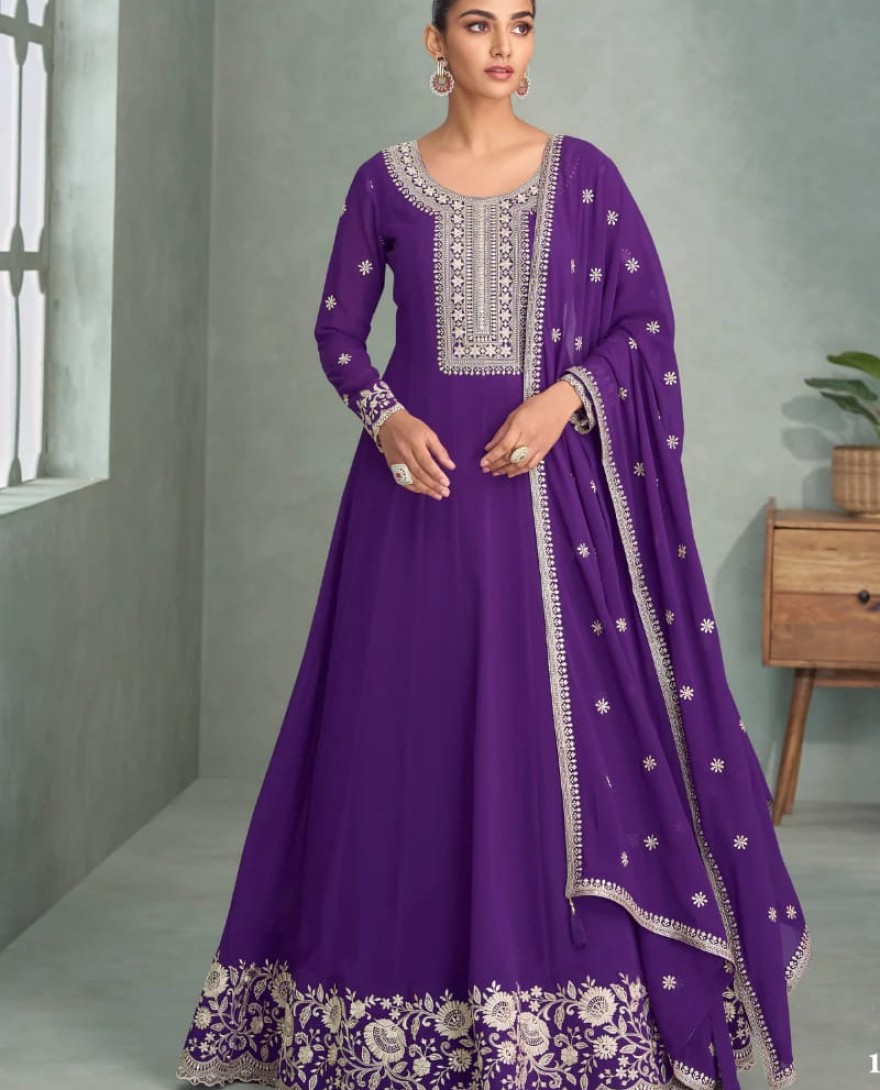 10275 - Purple Georgette Anarkali Suit with Dupatta for Indian Festival and Pakistani Wedding