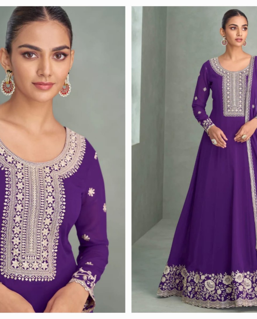 10275 - Purple Georgette Anarkali Suit with Dupatta for Indian Festival and Pakistani Wedding
