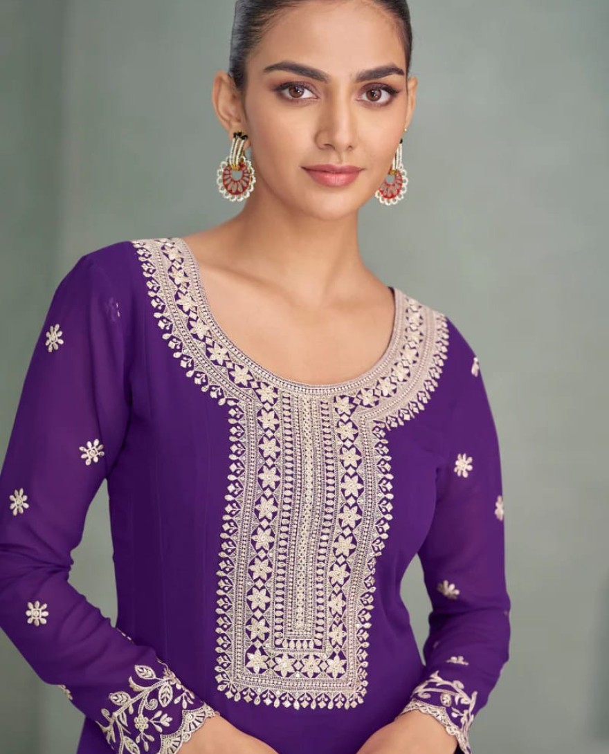 10275 - Purple Georgette Anarkali Suit with Dupatta for Indian Festival and Pakistani Wedding