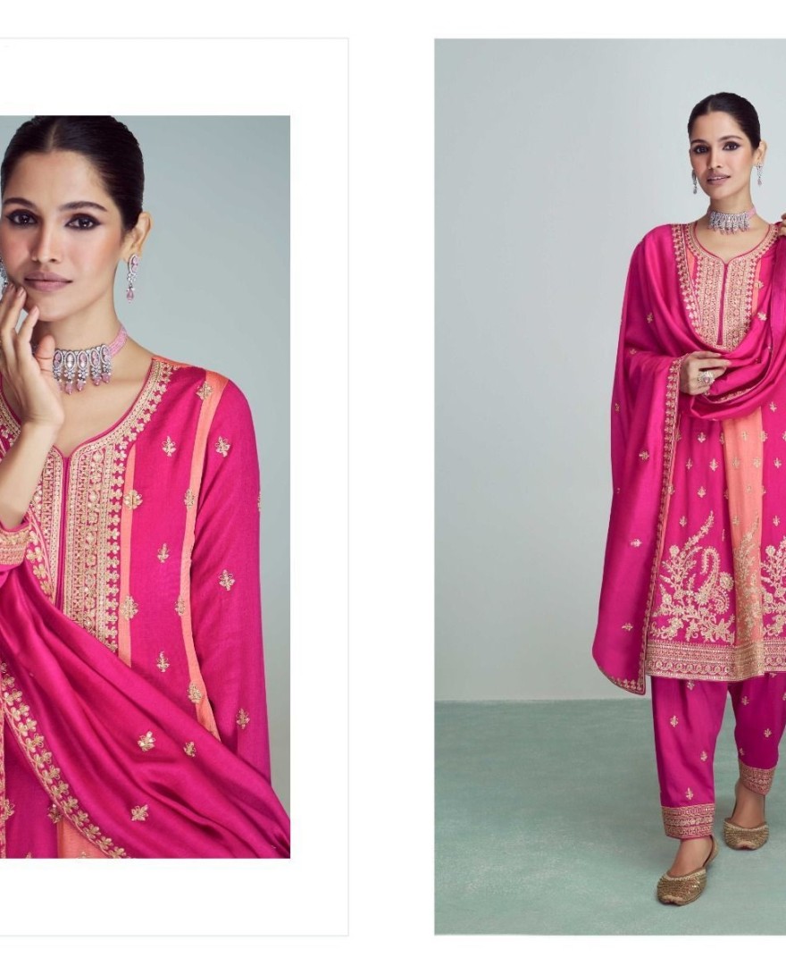 9706 - SHADES OF PINK EMBROIDERED SILK SALWAR SUIT : TOP PICK