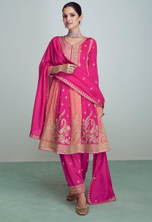SHADES OF PINK EMBROIDERED SILK SALWAR SUIT : TOP PICK