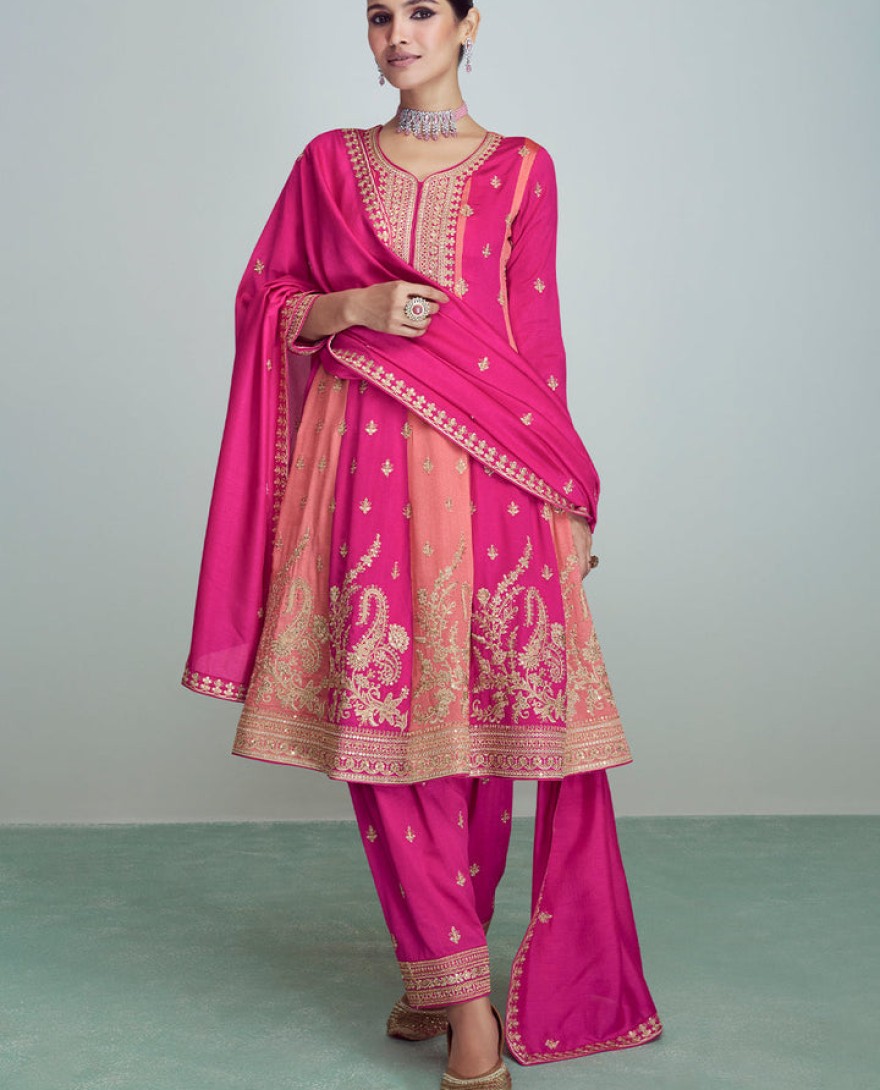 9706 - SHADES OF PINK EMBROIDERED SILK SALWAR SUIT : TOP PICK