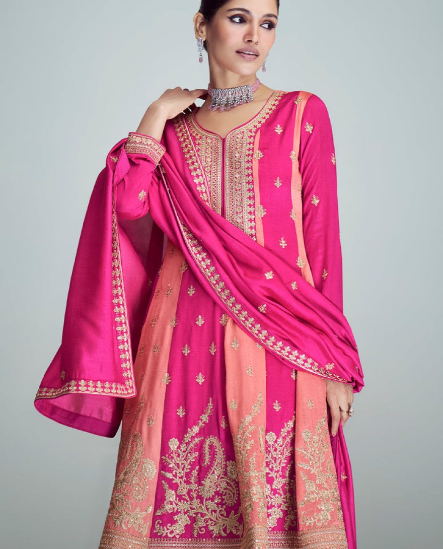 9706 - SHADES OF PINK EMBROIDERED SILK SALWAR SUIT : TOP PICK