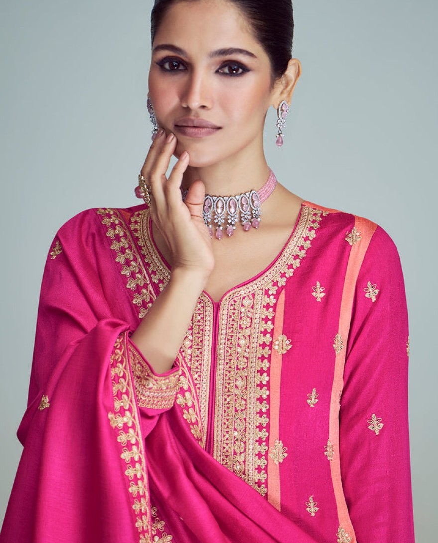 9706 - SHADES OF PINK EMBROIDERED SILK SALWAR SUIT : TOP PICK