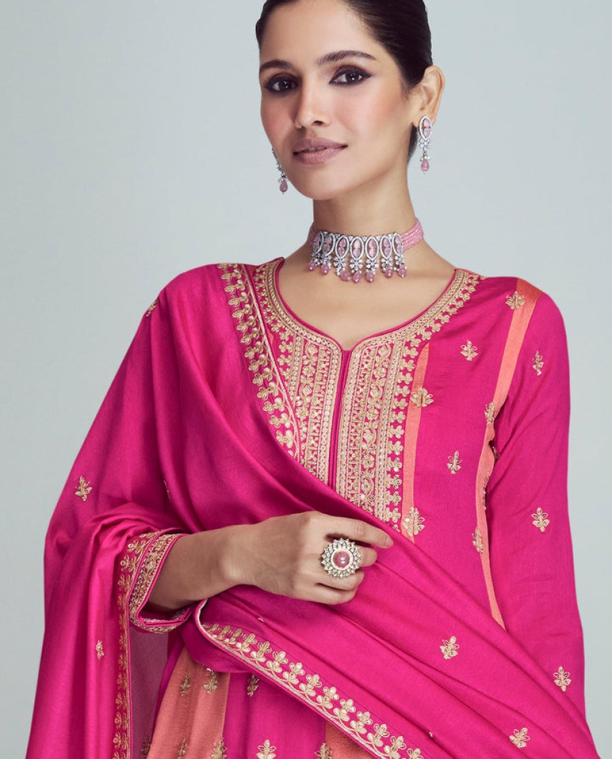 9706 - SHADES OF PINK EMBROIDERED SILK SALWAR SUIT : TOP PICK