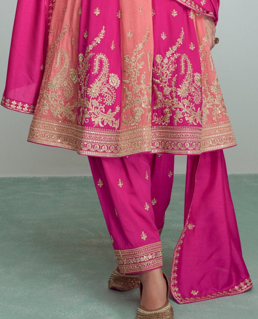 9706 - SHADES OF PINK EMBROIDERED SILK SALWAR SUIT : TOP PICK