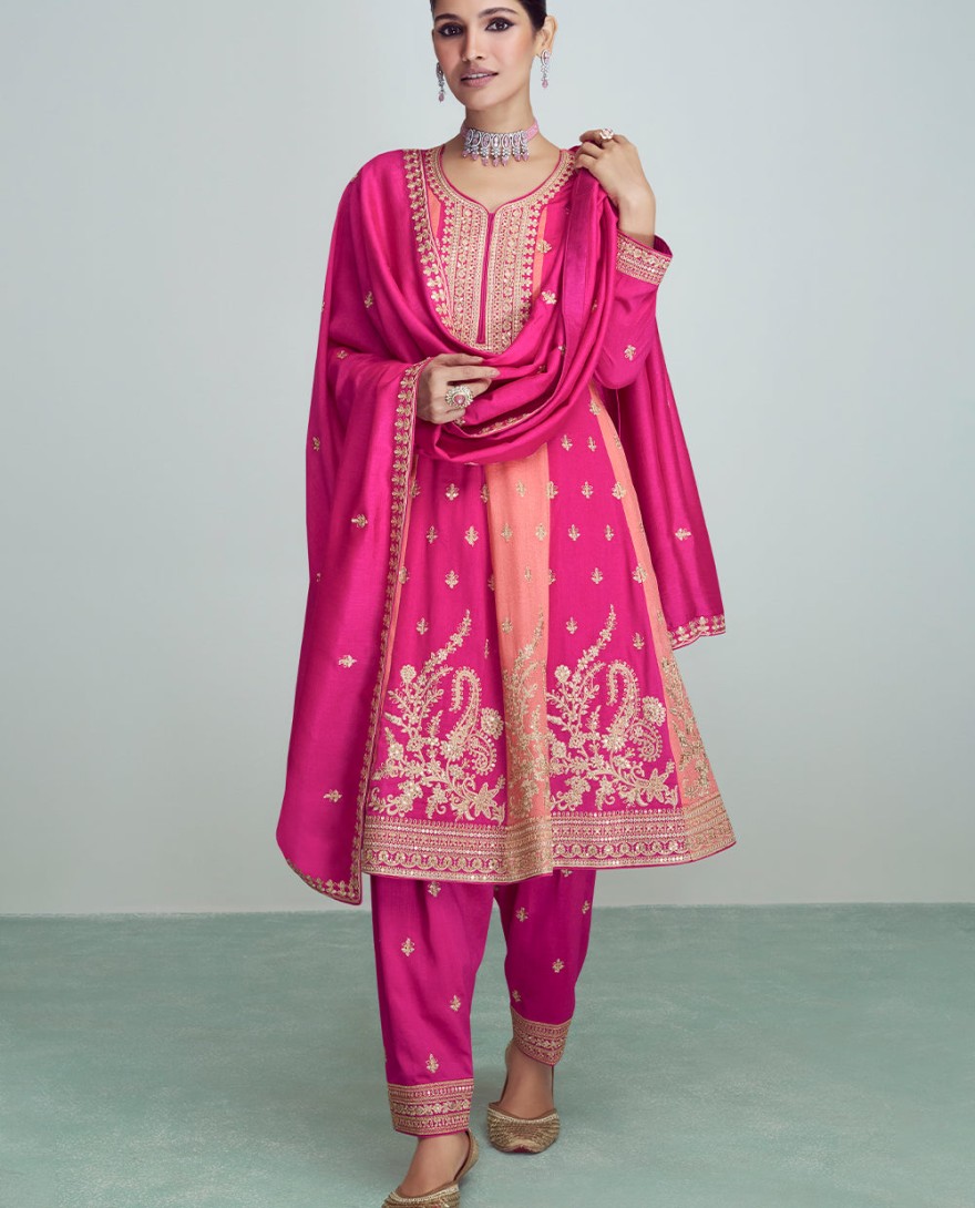 9706 - SHADES OF PINK EMBROIDERED SILK SALWAR SUIT : TOP PICK