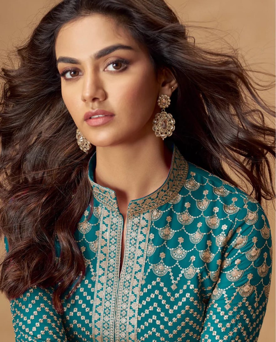 10339 - Turquoise Blue Embroidered Georgette Anarkali Suit for Indian & Pakistani Weddings