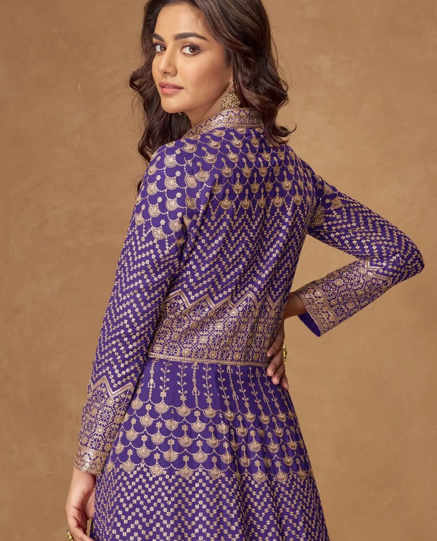 10341 - Purple Georgette Embroidered Anarkali Suit for Indian & Pakistani Occasions