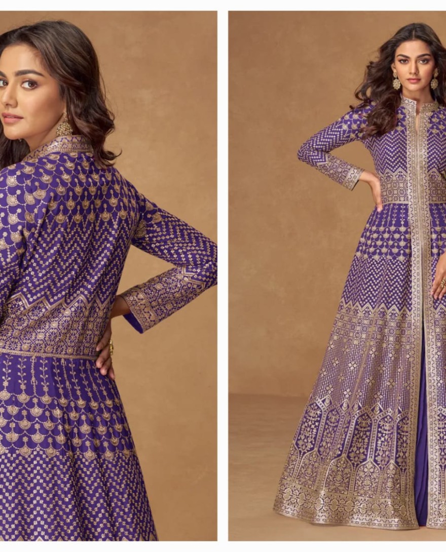 10341 - Purple Georgette Embroidered Anarkali Suit for Indian & Pakistani Occasions