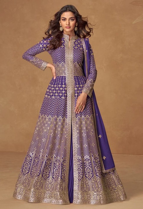 Purple Georgette Embroidered Anarkali Suit for Indian & Pakistani Occasions