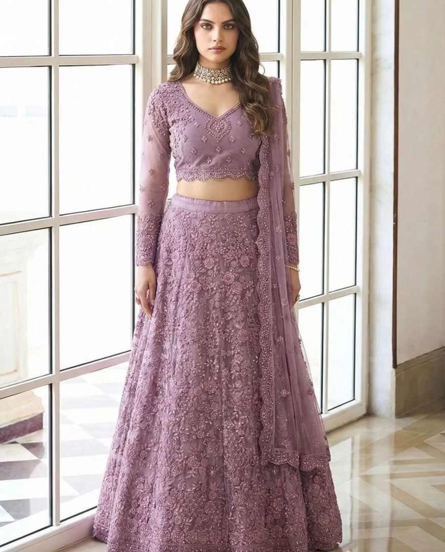 PINK - Sightly Purple Net Lehenga Choli