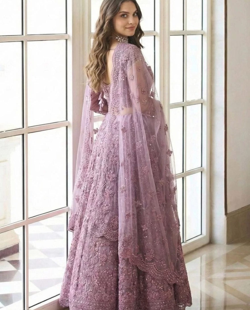 PINK - Sightly Purple Net Lehenga Choli