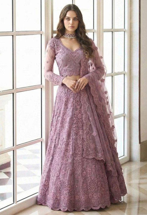 Sightly Purple Net Lehenga Choli