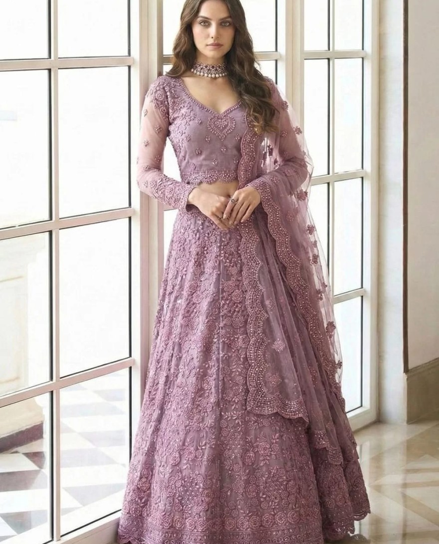 PINK - Sightly Purple Net Lehenga Choli
