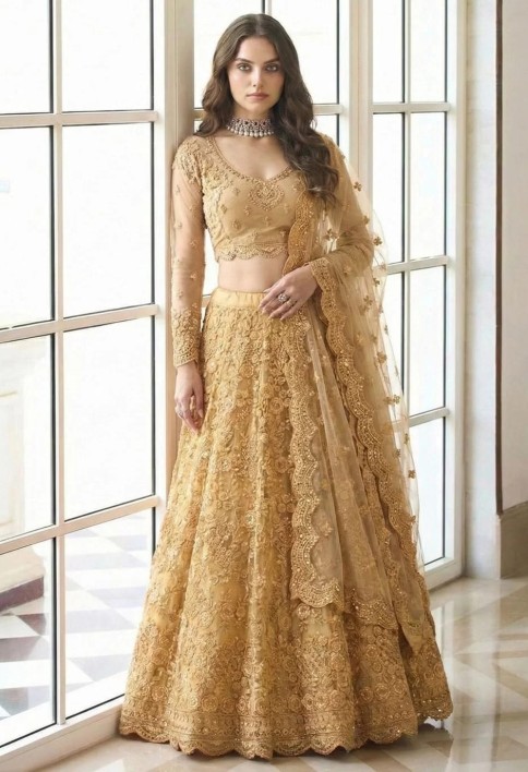 Affectionate Gold Net Lehenga Choli