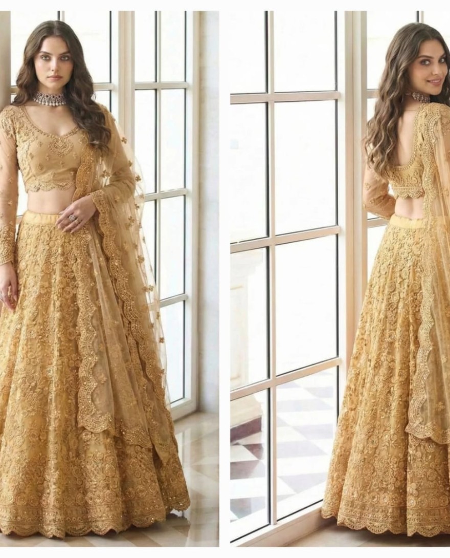 GOLDEN - Affectionate Gold Net Lehenga Choli
