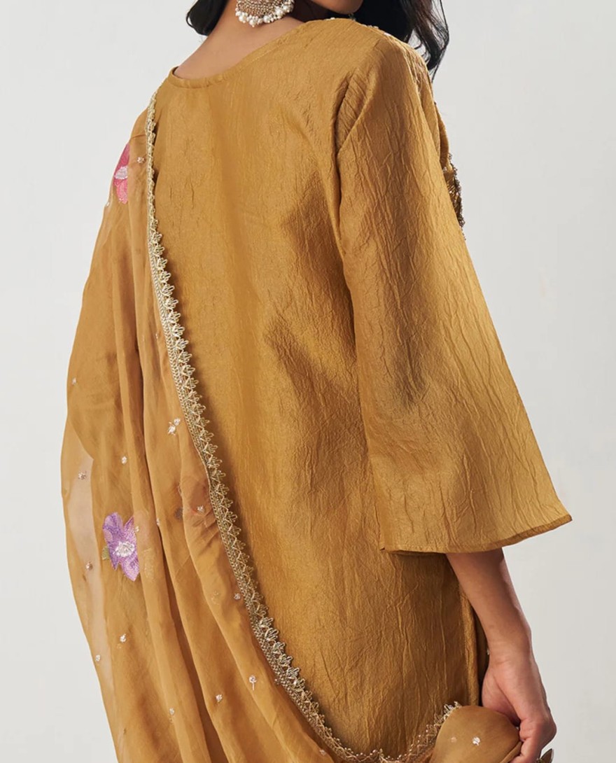 1003 - Gamboge Yellow Silk Pant Suit With Chiffon Dupatta