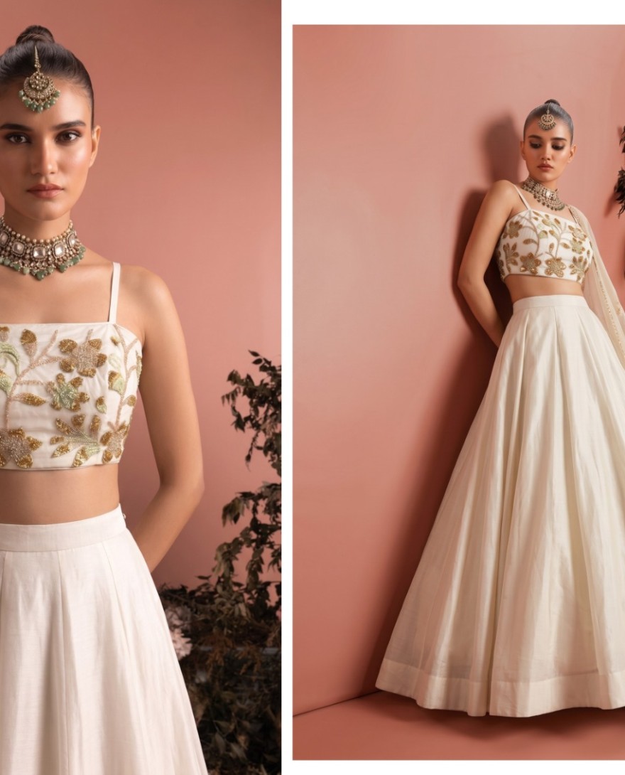 WHITE - Silk Lehenga Choli In Off White Colour