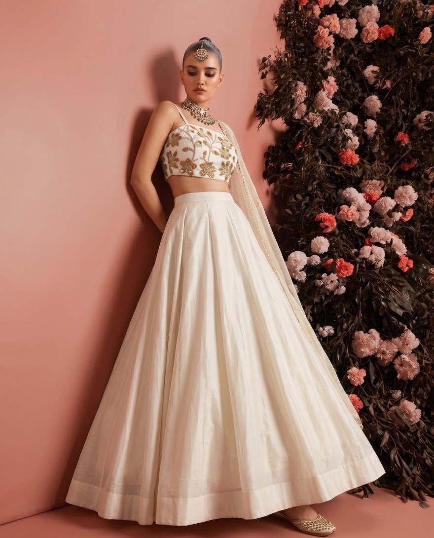 WHITE - Silk Lehenga Choli In Off White Colour