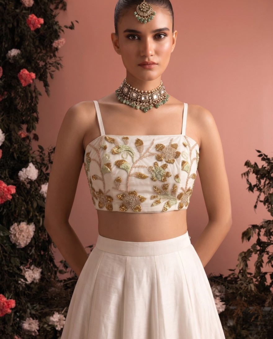 WHITE - Silk Lehenga Choli In Off White Colour