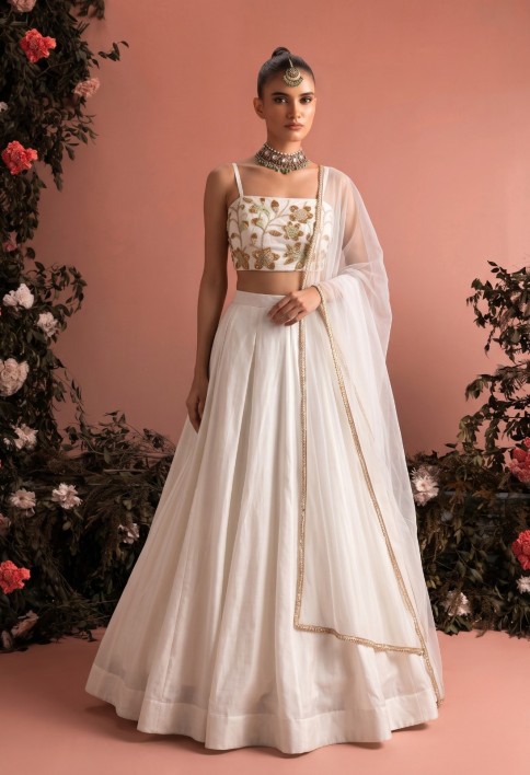 Silk Lehenga Choli In Off White Colour