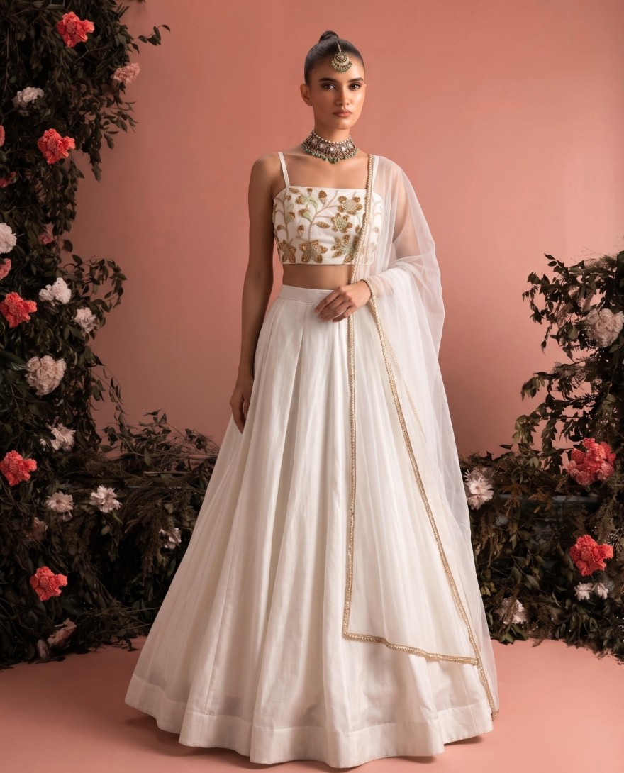 WHITE - Silk Lehenga Choli In Off White Colour