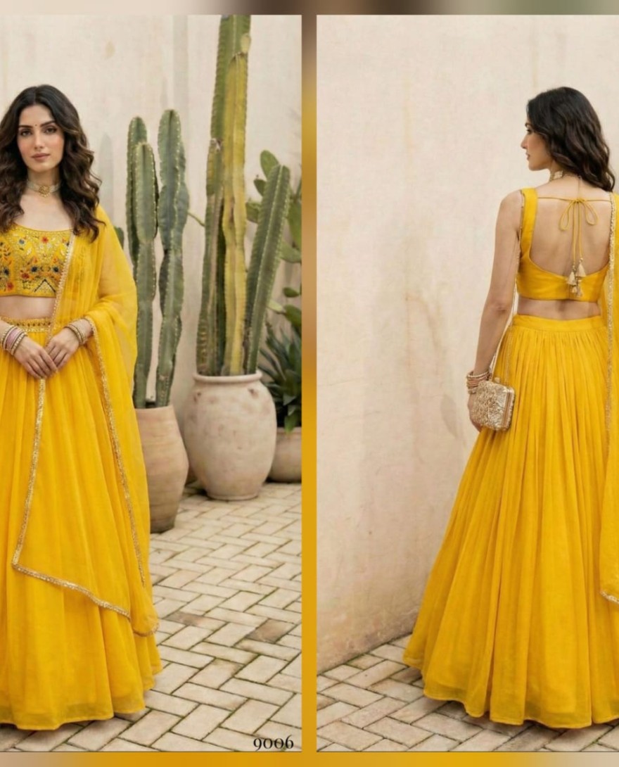 YELLOW - Sunny Yellow Georgette Lehenga Choli for Ceremonial