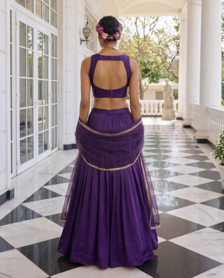 PURPLE - Violet Silk Lehenga Choli for Ceremonial