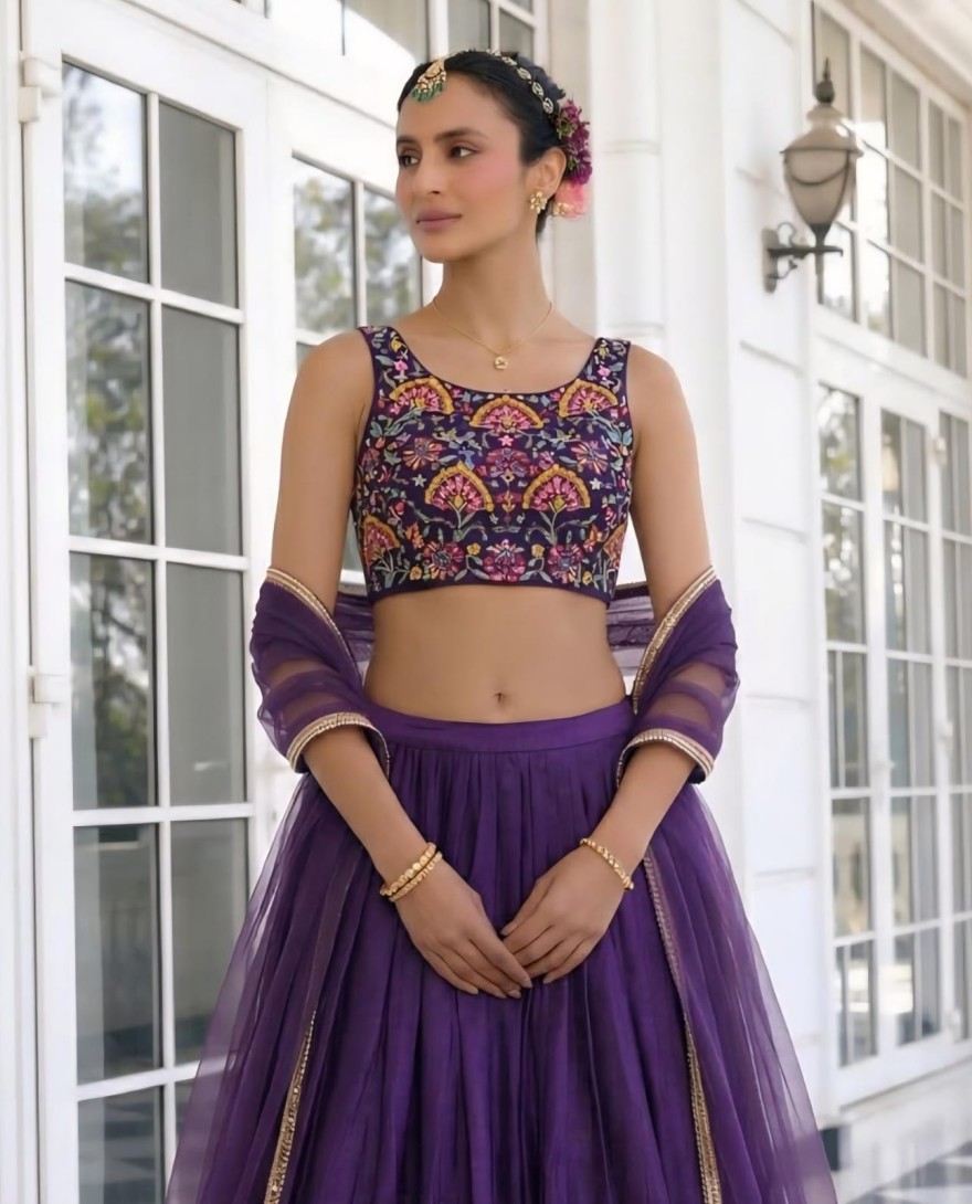 PURPLE - Violet Silk Lehenga Choli for Ceremonial