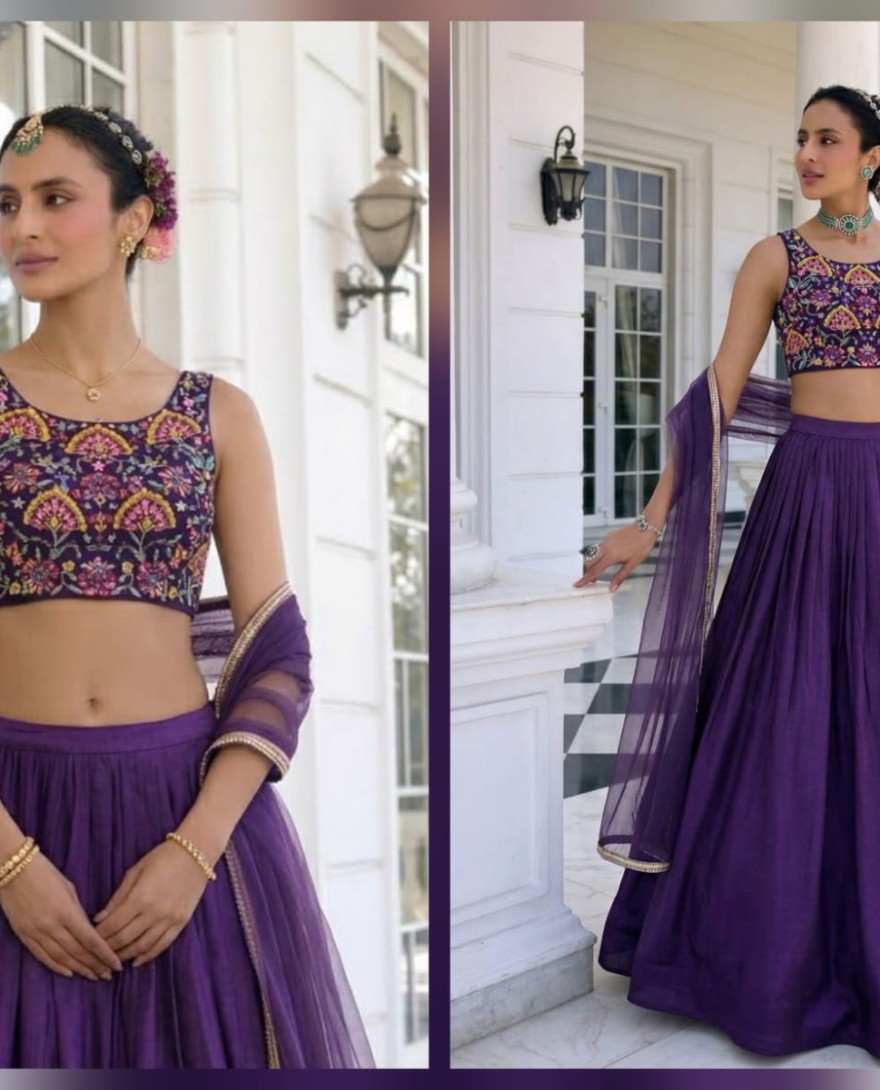 PURPLE - Violet Silk Lehenga Choli for Ceremonial