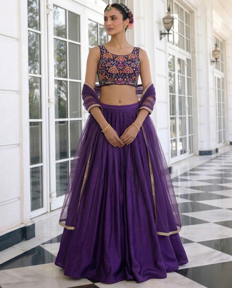 PURPLE - Violet Silk Lehenga Choli for Ceremonial