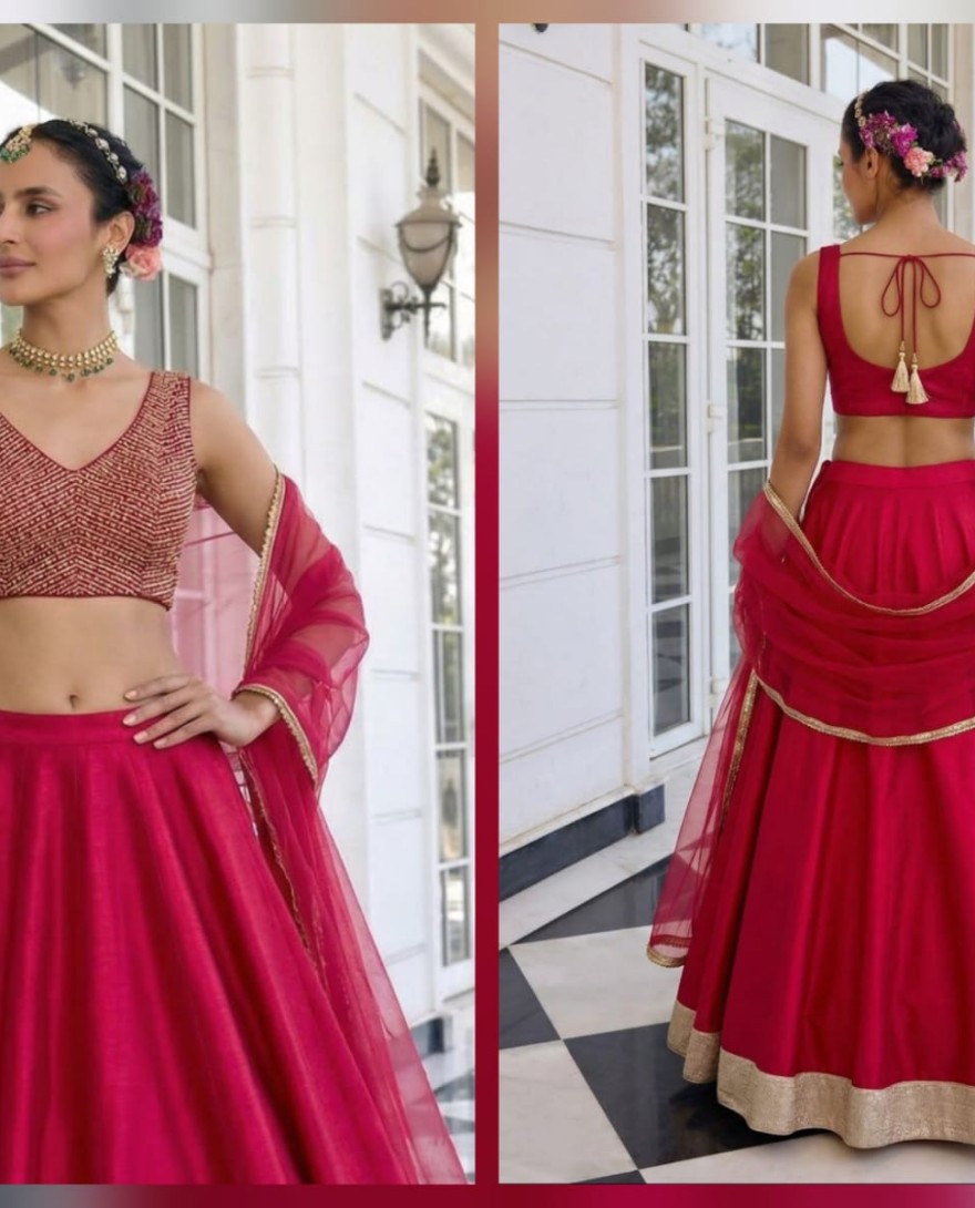 RED - Raspberry Pink Silk Lehenga Choli for Ceremonial
