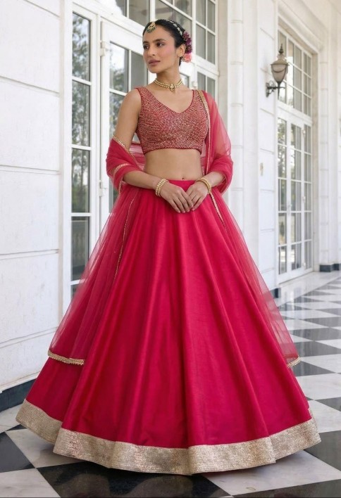 Raspberry Pink Silk Lehenga Choli for Ceremonial