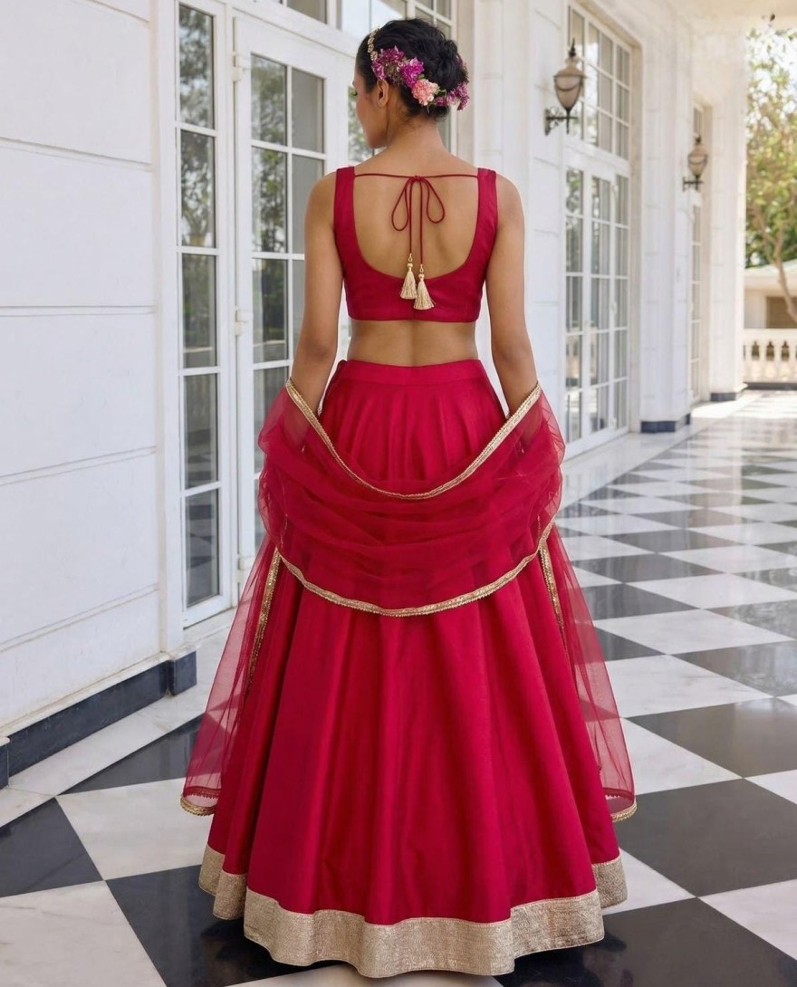 RED - Raspberry Pink Silk Lehenga Choli for Ceremonial