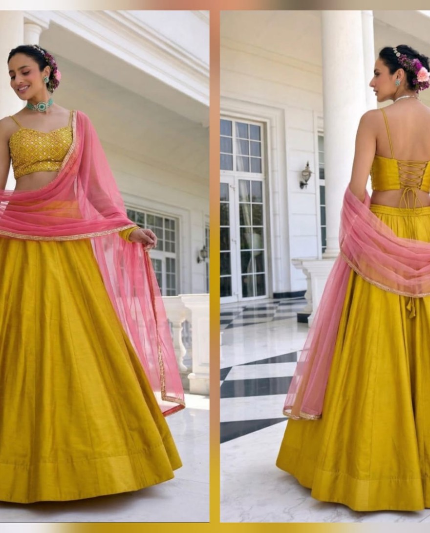 YELLOW - Maize Yellow Silk Lehenga Choli for Ceremonial