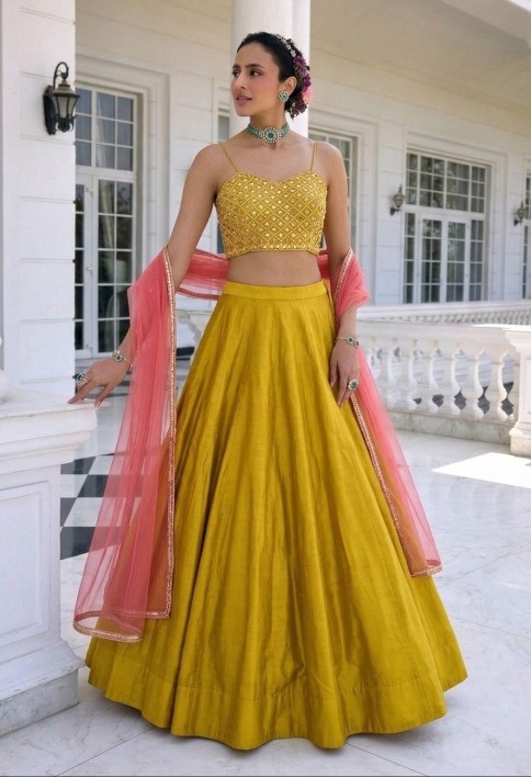 Maize Yellow Silk Lehenga Choli for Ceremonial