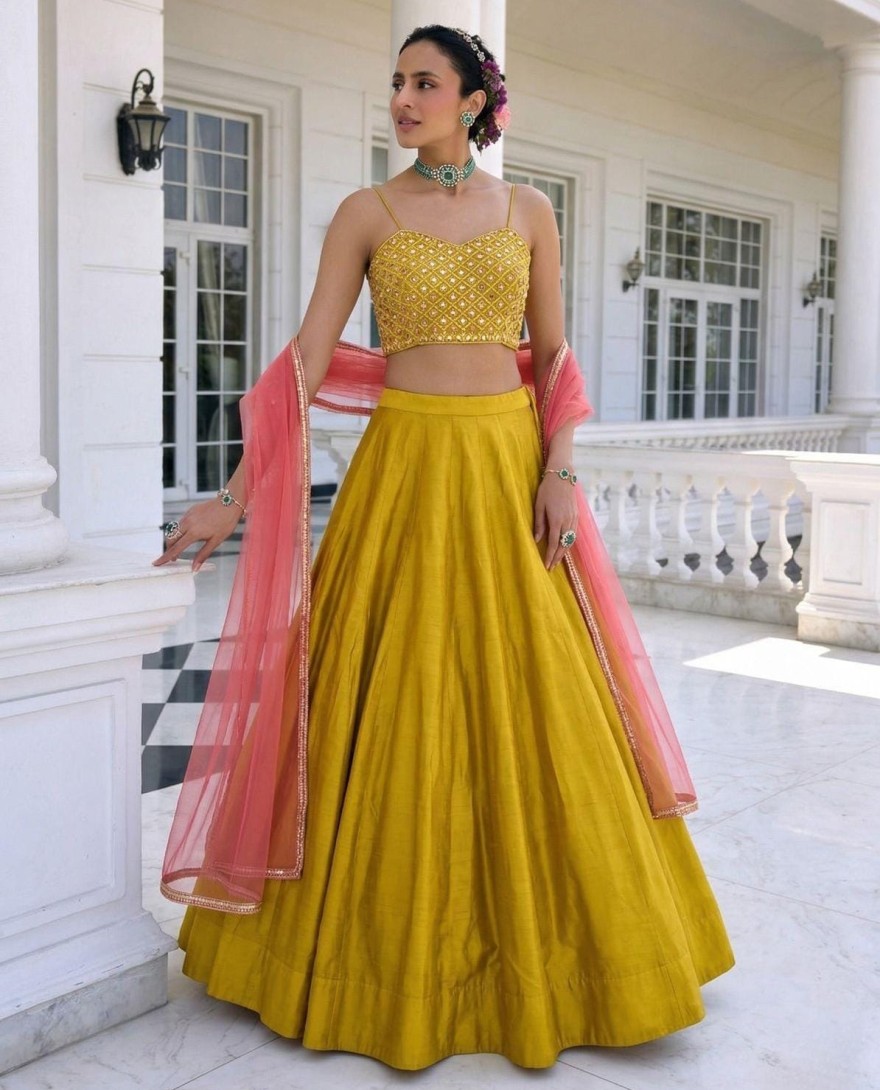 YELLOW - Maize Yellow Silk Lehenga Choli for Ceremonial