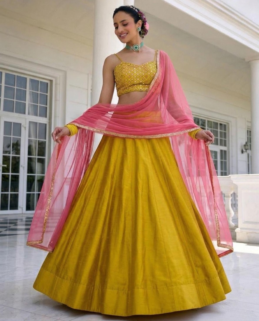 YELLOW - Maize Yellow Silk Lehenga Choli for Ceremonial