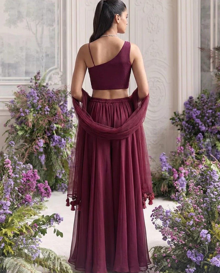 maroon - Deep Wine Handwork Embroidered Palazzo Set