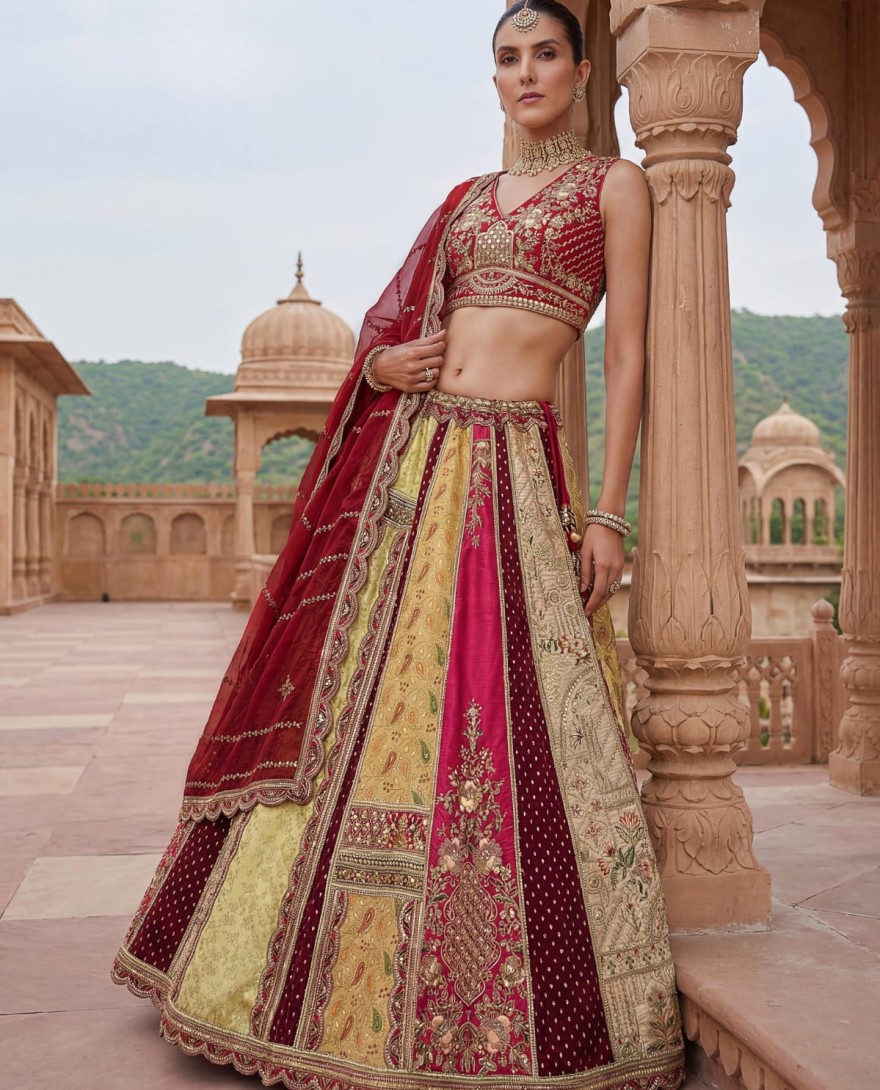 MULTICOLOR - Graceful Multi-Color Patch Work Silk Engagement Wear Lehenga Choli