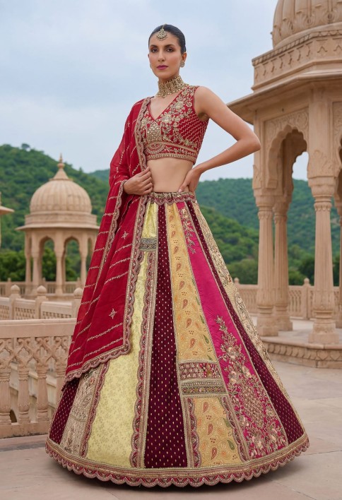Graceful Multi-Color Patch Work Silk Engagement Wear Lehenga Choli